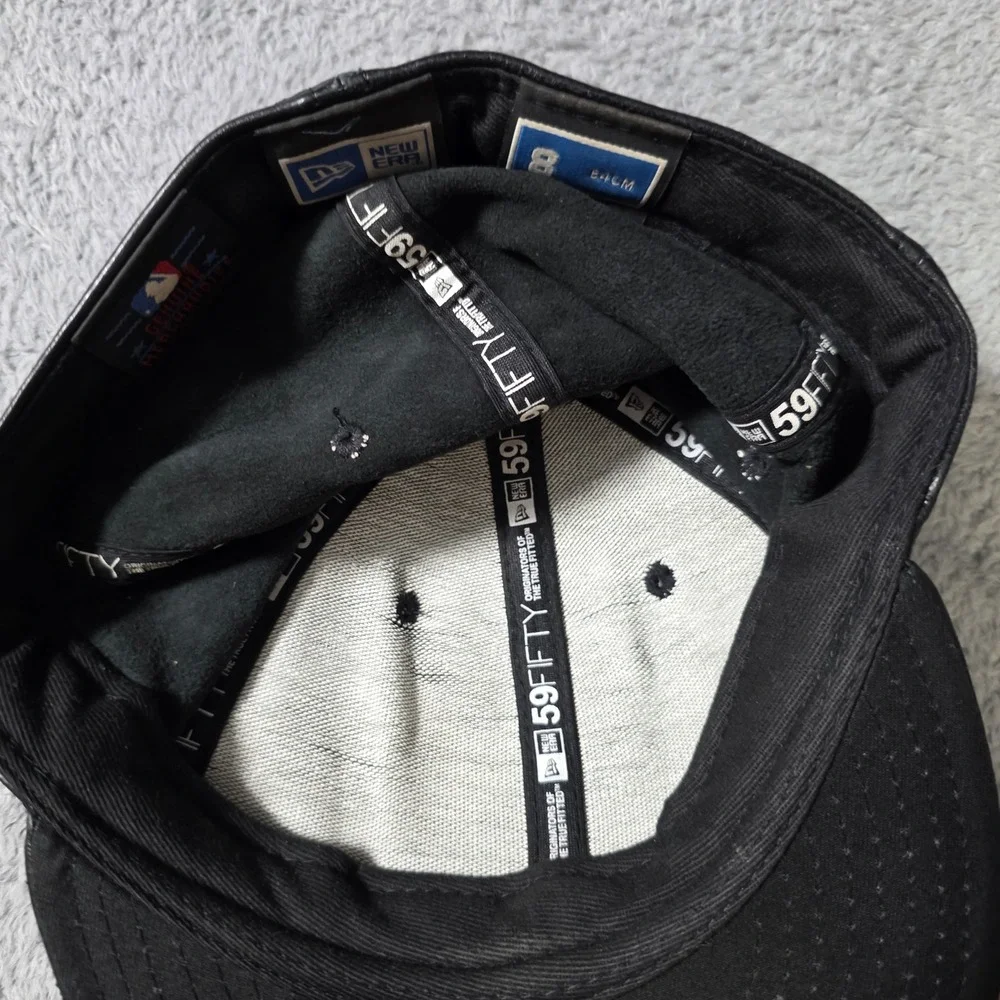 New Era Mens Size 8 59FIFTY Fitted Hat Black Leather St Louis Cardinals Tonal